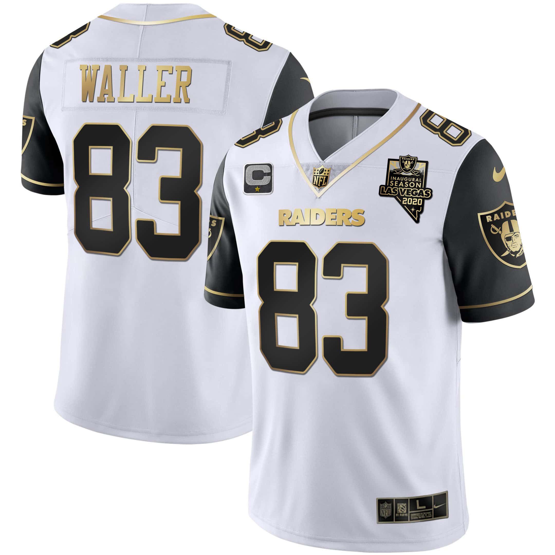 Men Oakland Raiders 83 Waller 2024 Nike Vapor White Gold & Black Inverted Limited NFL Jersey style 1